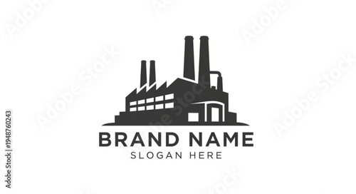 Industrial factory building silhouette with smokestacks, representing manufacturing and industry.