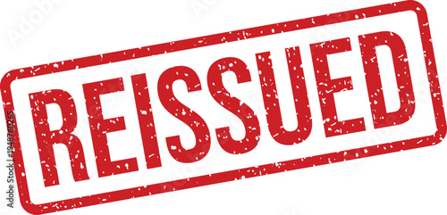 A vibrant red grunge reissued rubber stamp mark on a clean white background