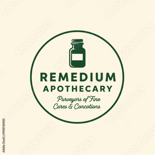 Remedium Apothecary logo with a bottle and text.