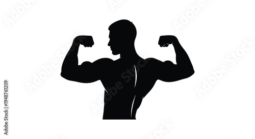 A muscular man flexing his biceps showcasing strength and physique a striking silhouette high quality professional