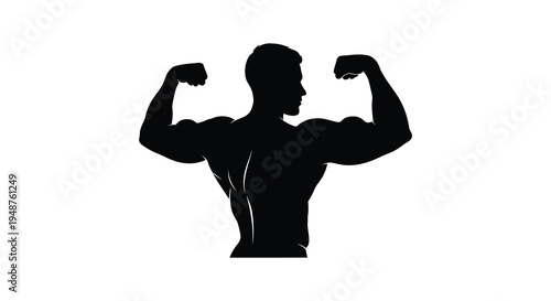 A muscular man displays his physique with arms raised in a powerful pose silhouette high quality