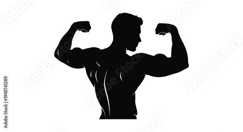 A muscular man displays his physique with arms flexed in a dramatic silhouette high quality professional