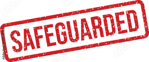 An impressive red rectangular rubber stamp clearly displays the word SAFEGUARDED in bold capital letters on a pristine white surface
