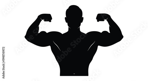 A powerful muscular man displays his physique in a striking black silhouette high quality professional detailed