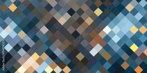 Geometric Pixelated Abstract Art with Blue and Gold Tones.