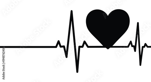 A black and white heartbeat line with a heart shaped peak presented as a silhouette
