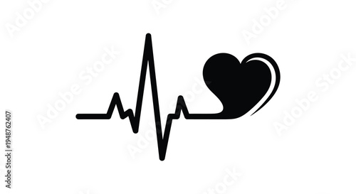 A black heartbeat line elegantly transforms into a heart shape creating a loving silhouette high quality