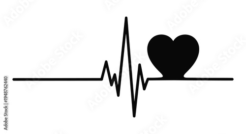 A minimalist depiction of a heartbeat line merging into a heart shape a striking silhouette