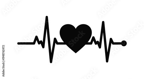 A black heartbeat line graphic with a heart shape incorporated a striking silhouette high quality professional