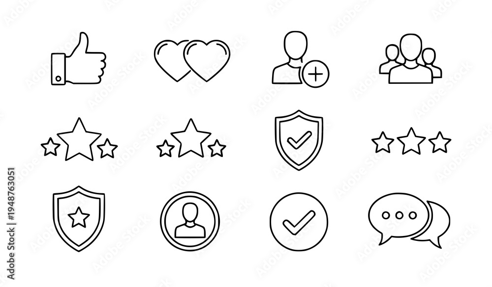 Fototapeta premium Likes followers hearts rating reputation line icon set vector