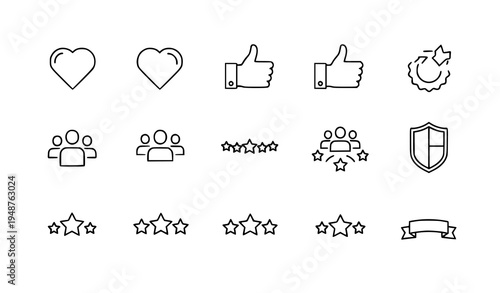 User engagement feedback hearts followers rating line icons vector