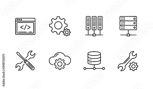 Development configuration service hardware settings line icon set vector