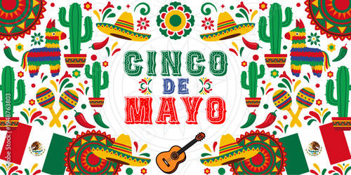 Cinco de mayo background. Happy Cinco de Mayo Fiesta. Cinco de mayo celebration. May 5. Vector illustration design great for Poster, Banner, Flyer, Card, Post, Cover, Greeting. Mexican holidays.