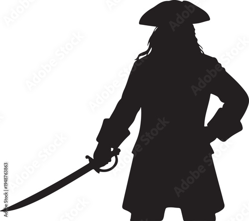 Silhouette of a Pirate Captain with Cutlass and Tricorn Hat