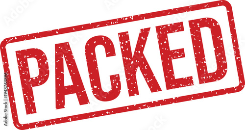 Red grunge rubber stamp displaying the word PACKED on a simple white surface