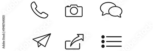 A collection of communication icons including a phone camera messages and airplane presented as a silhouette high quality professional detailed modern