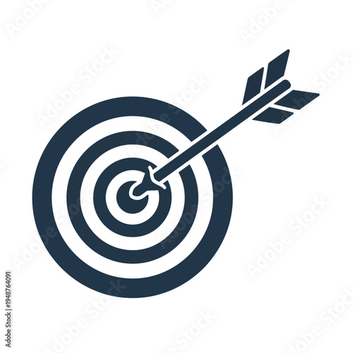 A dark blue icon representing a dartboard with an arrow hitting the bullseye, symbolizing success and accuracy.
