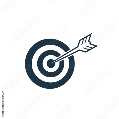 A dark blue target with an arrow hitting the bullseye, symbolizing accuracy and success in a business context.