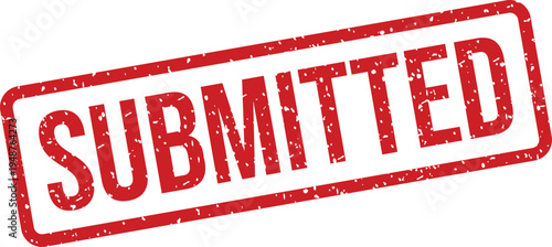 Red grunge texture rubber stamp with the clear word SUBMITTED visible on white