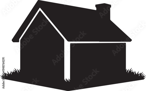 Black House Silhouette Icon with Grass Isolated on White Background (2)