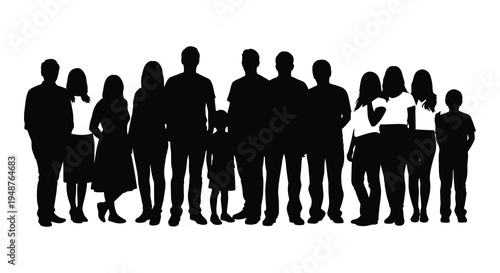 A group of people stand closely together captured in a striking black silhouette high quality professional
