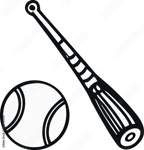 Baseball Bat and Ball Line Icon – American Sport Outline Vector
