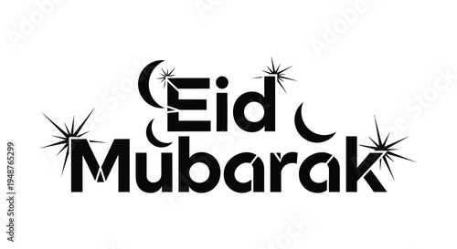 A striking black graphic displays Eid Mubarak with celestial elements showcasing a bold silhouette high quality