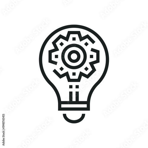 Simple minimalist creative light bulb icon with gear symbol for engineering logic and technical problem solving artworks