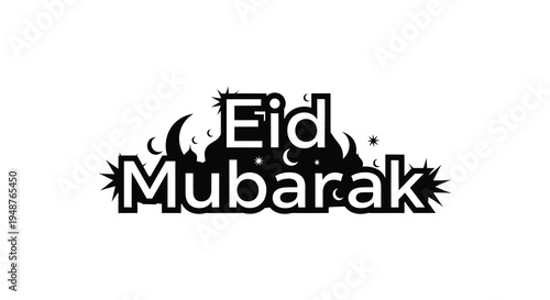 Festive eid mubarak greeting with a crescent moon and stars in a dramatic silhouette high quality