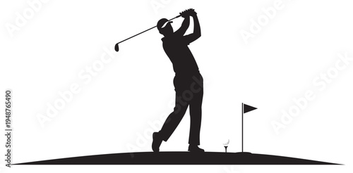 Professional golfer silhouette swinging club on green with flag icon sports graphic vector isolated on white backgrounds