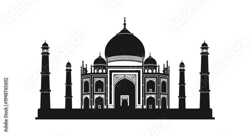 A striking black silhouette of the taj mahal showcasing intricate architectural details silhouette high quality professional