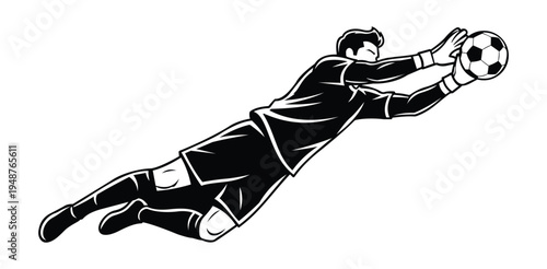Soccer goalkeeper diving to make an athletic save vector icon football player jumping for ball sports logo clipart image