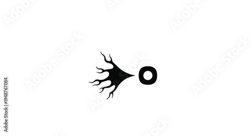 Abstract black organic shape with multiple tendrils reaching towards a perfect black circle on a clean white background, symbolizing connection or growth.