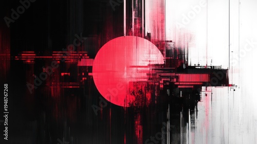 Abstract red circle digital art; urban decay background; website design