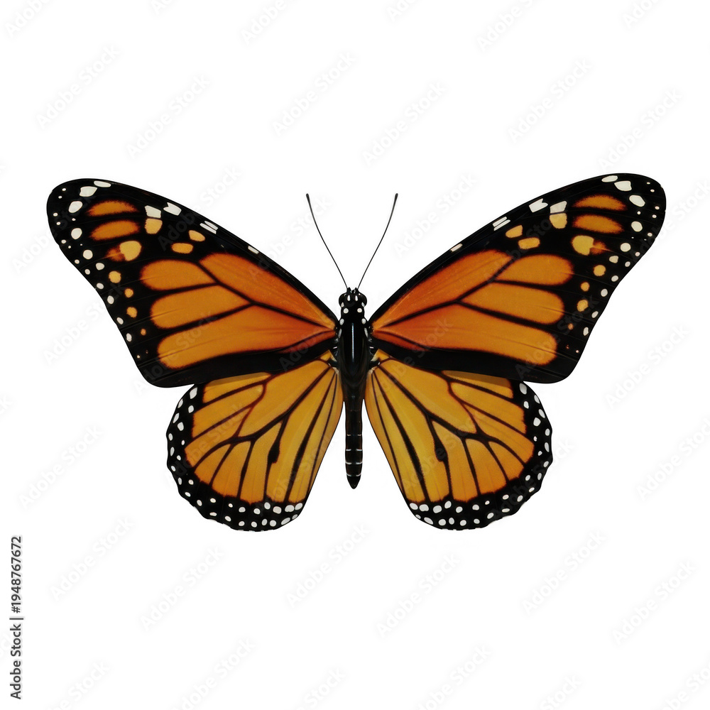 Obraz premium Vibrant monarch butterfly with intricate wing patterns isolated on transparent background