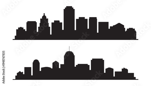 black color building set of silhouette vector illustration, solid white background