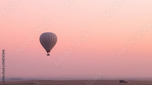detached. Hot air balloon ascending into a soft pink morning sky. mobility guides, transit brochures, designed for mobility and urban transit guides, improves user orientation.