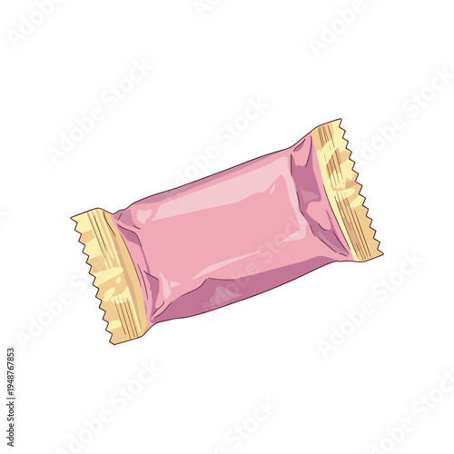 Faded candy wrapper with pink and gold accents isolated on a clean white background, showcasing a simple and minimalistic design