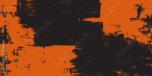 Abstract bold strokes of black dance across an orange canvas, a study in texture and contrast that captivates the eye, a visual symphony of artistic expression and raw emotion.