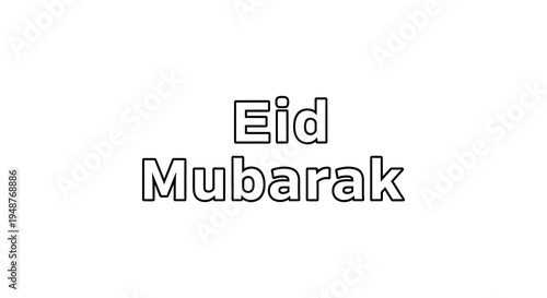 A bold black and white typographic design displaying Eid Mubarak with a distinct silhouette high quality professional detailed