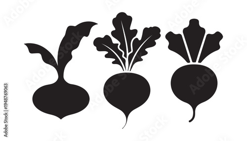 black color Radish set of silhouette vector illustration, solid white background