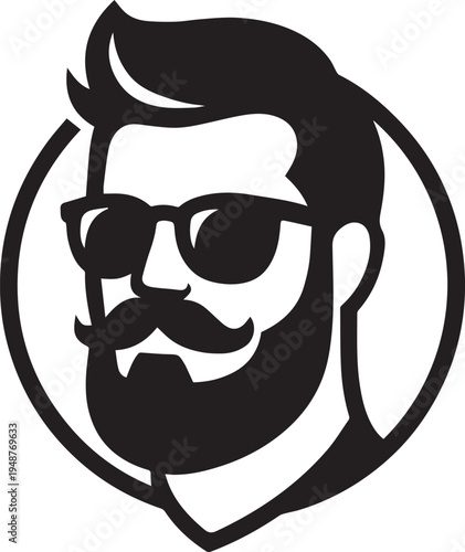 Bearded Man With Sunglasses Portrait Logo Vector Illustration On White Background