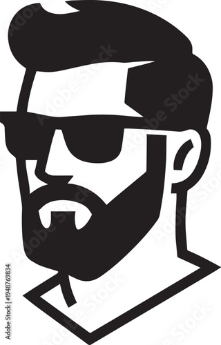 Bearded Man Sunglasses Right Side View Logo Vector On White Background