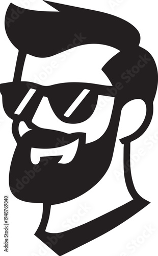 Bearded Man Sunglasses Right Side Profile Logo Vector On White Background