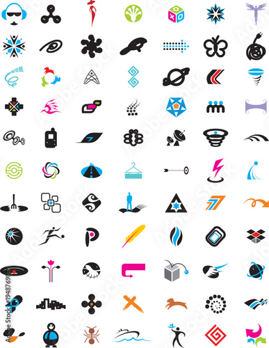 Extensive collection of abstract vector icons and symbols, colorful design elements for modern logos and applications, logo design, app design, graphic resource