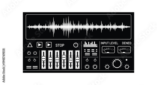 Detailed audio equipment interface with waveform display and controls a stark silhouette high quality professional detailed