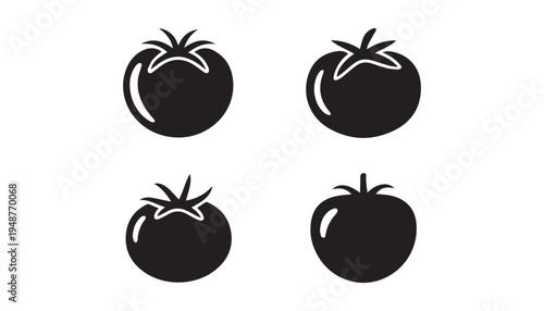 black color Tomatoes set of silhouette vector illustration, solid white background