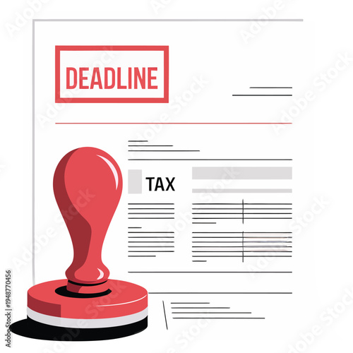 Tax deadline document with a large red stamp and important financial papers highlighting urgency for submitting tax forms