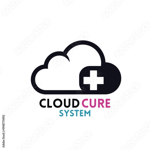 Cloud icon with medical plus sign logo for online healthcare software for CloudCure System