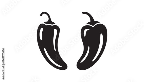 black color Anaheim Peppers of silhouette vector illustration, solid white background